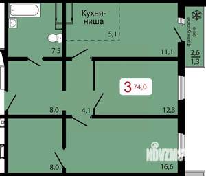 3-к квартира, строящийся дом, 74м2, 6/17 этаж