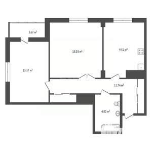 2-к квартира, вторичка, 56м2, 9/25 этаж