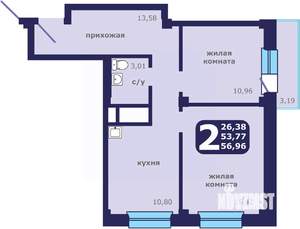 2-к квартира, вторичка, 57м2, 16/25 этаж