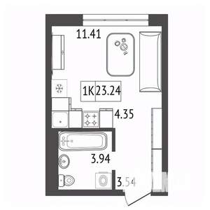 1-к квартира, строящийся дом, 23м2, 16/17 этаж