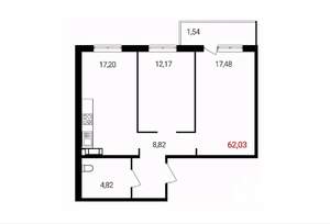 2-к квартира, вторичка, 62м2, 14/18 этаж