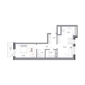 2-к квартира, вторичка, 57м2, 2/9 этаж