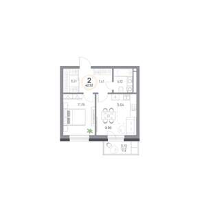 2-к квартира, вторичка, 43м2, 2/9 этаж