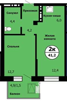 2-к квартира, строящийся дом, 41м2, 18/19 этаж