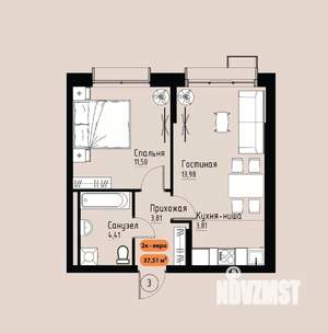 2-к квартира, вторичка, 38м2, 2/17 этаж