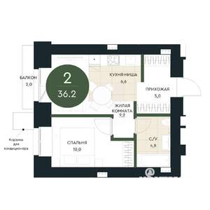 2-к квартира, строящийся дом, 36м2, 8/17 этаж