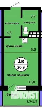 Студия квартира, вторичка, 27м2, 9/9 этаж