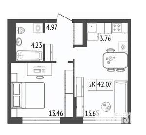 2-к квартира, вторичка, 42м2, 10/17 этаж