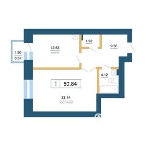 1-к квартира, вторичка, 51м2, 3/7 этаж