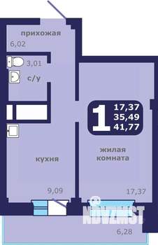1-к квартира, строящийся дом, 42м2, 19/25 этаж