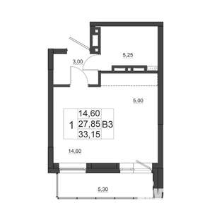 Студия квартира, строящийся дом, 33м2, 15/17 этаж