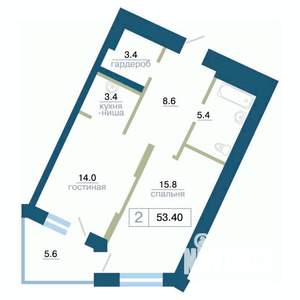 2-к квартира, вторичка, 53м2, 8/24 этаж