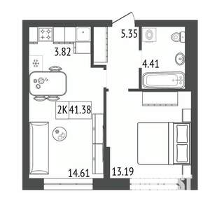 2-к квартира, строящийся дом, 41м2, 11/17 этаж