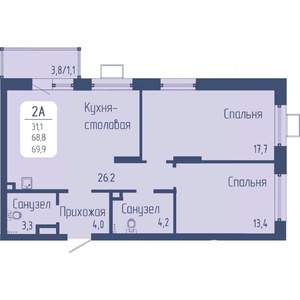 2-к квартира, вторичка, 70м2, 12/15 этаж