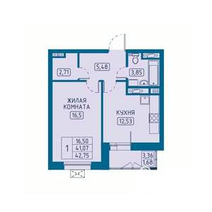1-к квартира, вторичка, 43м2, 2/20 этаж