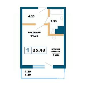 1-к квартира, строящийся дом, 25м2, 3/17 этаж