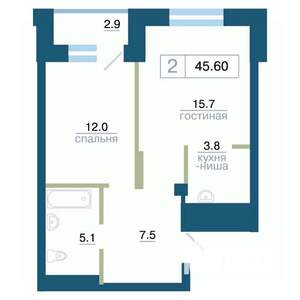 2-к квартира, строящийся дом, 46м2, 4/24 этаж