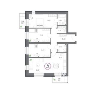 4-к квартира, вторичка, 102м2, 7/8 этаж