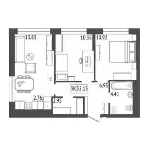 3-к квартира, вторичка, 52м2, 3/17 этаж