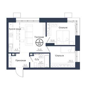 3-к квартира, вторичка, 54м2, 6/23 этаж