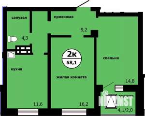 2-к квартира, строящийся дом, 57м2, 6/19 этаж