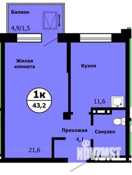 1-к квартира, строящийся дом, 43м2, 7/19 этаж