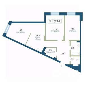 3-к квартира, вторичка, 87м2, 2/24 этаж