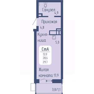 Студия квартира, вторичка, 30м2, 2/15 этаж