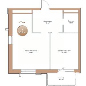 1-к квартира, строящийся дом, 57м2, 2/24 этаж