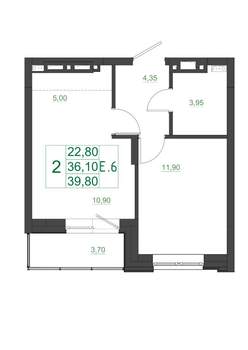 2-к квартира, вторичка, 40м2, 4/17 этаж