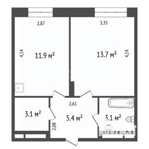 1-к квартира, вторичка, 37м2, 2/9 этаж