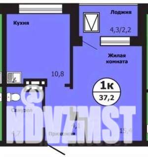 1-к квартира, строящийся дом, 37м2, 18/19 этаж