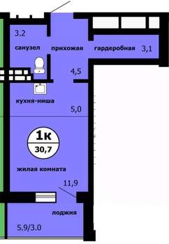 Студия квартира, строящийся дом, 30м2, 9/9 этаж