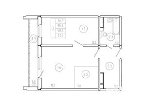 2-к квартира, строящийся дом, 58м2, 3/17 этаж