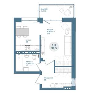 1-к квартира, строящийся дом, 40м2, 13/19 этаж