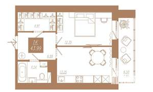 1-к квартира, строящийся дом, 44м2, 3/23 этаж