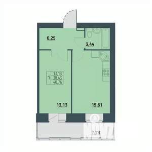 1-к квартира, вторичка, 41м2, 9/9 этаж