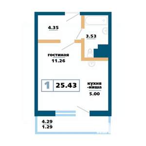 1-к квартира, строящийся дом, 25м2, 3/17 этаж