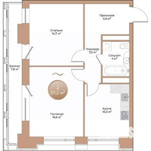 2-к квартира, вторичка, 57м2, 2/24 этаж