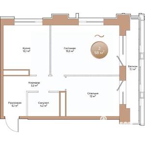 2-к квартира, строящийся дом, 58м2, 2/24 этаж