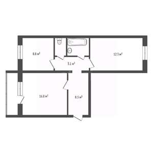 2-к квартира, вторичка, 53м2, 1/10 этаж