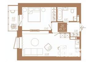 1-к квартира, строящийся дом, 49м2, 8/23 этаж