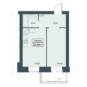 1-к квартира, строящийся дом, 40м2, 9/9 этаж