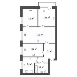 4-к квартира, вторичка, 61м2, 5/5 этаж