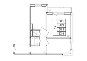 2-к квартира, вторичка, 61м2, 10/17 этаж