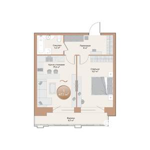 1-к квартира, вторичка, 47м2, 2/24 этаж