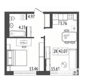 2-к квартира, вторичка, 42м2, 5/17 этаж