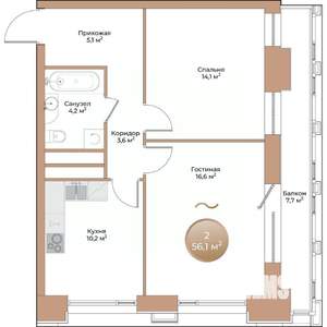 2-к квартира, вторичка, 56м2, 5/24 этаж