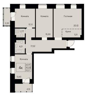 4-к квартира, вторичка, 93м2, 6/8 этаж