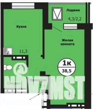 1-к квартира, строящийся дом, 39м2, 7/19 этаж